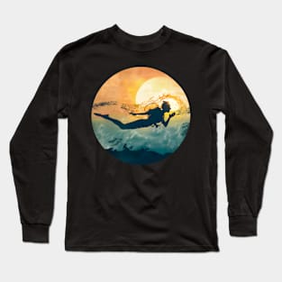 Scuba Diving Retro Sun Set Lovers Men Women Divers Long Sleeve T-Shirt